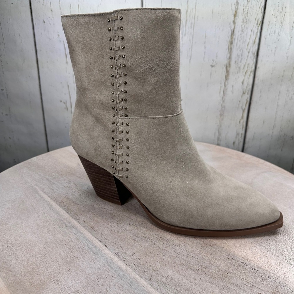 Lucky Brand Womens Rupus Ankle Boots Size 10 Taupe Suede Zip Up Block Heel New